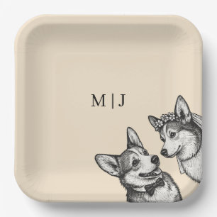 Warmer Champagner - Vintage Whimsical Corgi-Hochze Pappteller
