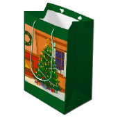 WARMER CHRISTBAUM-BAUMDESIGN MITTLERE GESCHENKTÜTE (Vorderseite Schrägansicht)