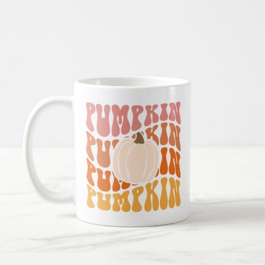 Warmer farbiger Fall Retro Pumpkin-Text Kaffeetasse (Links)