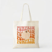 Warmer farbiger Fall Retro Pumpkin-Text Tragetasche (Vorne)
