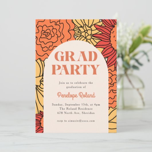 Warmer, farbiger großer Blumenbogen Einladung (Stehend Vorderseite)