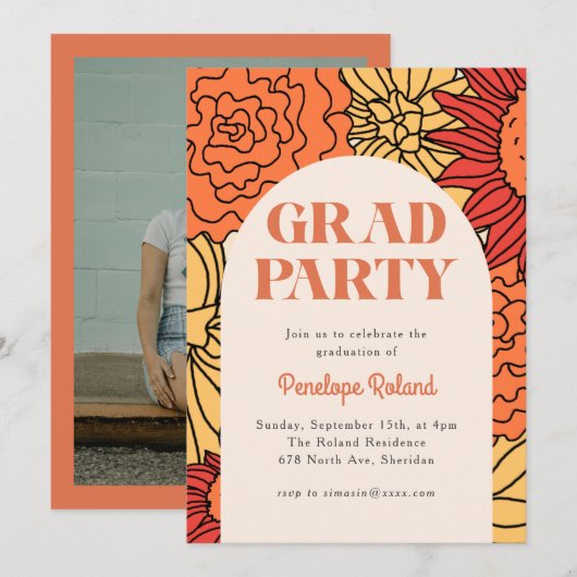 Warmer, farbiger großer Blumenbogen Einladung (Vorne/Hinten)