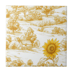 Warmer Goldener Farmhouse-Sonnenblumen-Toile-Muste Fliese