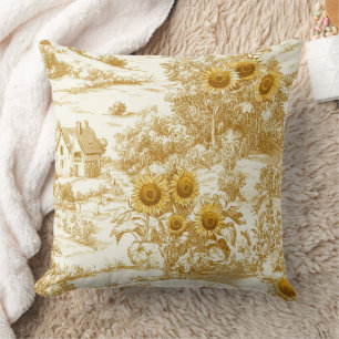 Warmer Goldener Landhaus-Sonnenblumen-Toile-Muster Kissen