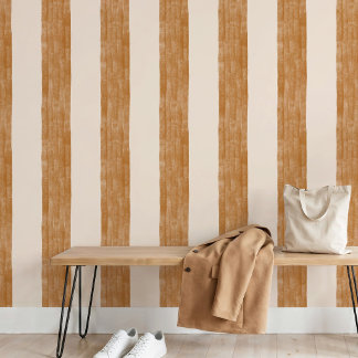 Warmer Goldener Ocker Beige Große Streifen Skandin Tapete