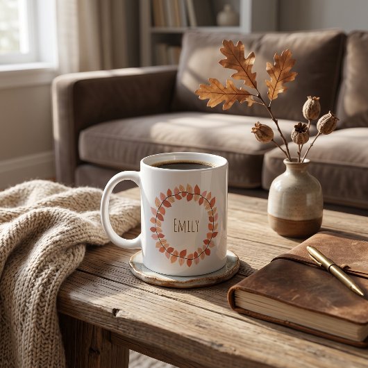 Warmer Herbst-Blatt-Kranz-Name-Design Kaffeetasse
