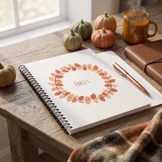 Warmer Herbst-Blatt-Kranz-Name-Design Notizblock