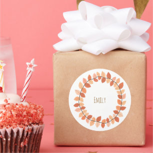 Warmer Herbst-Blattkranz-Name-Design Runder Aufkleber