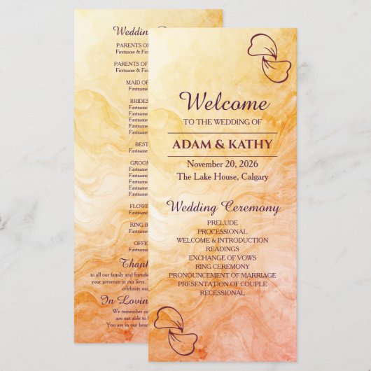 Warmer Herbst-Marmor-Hochzeitsprogramm Programm (Vorne/Hinten)