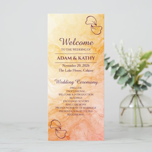 Warmer Herbst-Marmor-Hochzeitsprogramm Programm (Stehend Vorderseite)