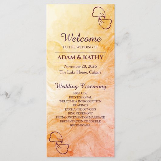 Warmer Herbst-Marmor-Hochzeitsprogramm Programm (Vorderseite)