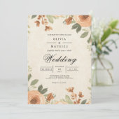 Warmer Herbstblütenbogen-Hochzeit Einladung (Stehend Vorderseite)