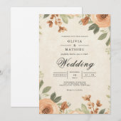 Warmer Herbstblütenbogen-Hochzeit Einladung (Vorne/Hinten)