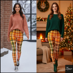 Warmer Herbstfarbverlauf Gelb Grün Kariert Leggings