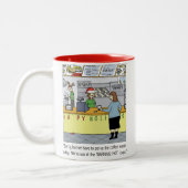 Warmer Kaffee Humoraler Cartoon | Funny Zweifarbige Tasse (Links)