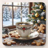 Warmer Kaffee und Lebkuchen Weihnachten Getränkeuntersetzer (Vorderseite)