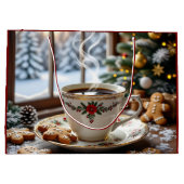 Warmer Kaffee und Lebkuchen Weihnachten Große Geschenktüte (Rückseite)