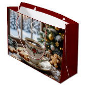 Warmer Kaffee und Lebkuchen Weihnachten Große Geschenktüte (Rückseite Schrägansicht)
