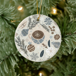 Warmer Kakao und Schneeflocken Feiertagsdesign Keramik Ornament