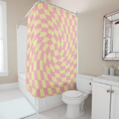 Warmer Karo Retro Checkerboard Pink Peach Dorm Duschvorhang (Beispiel)