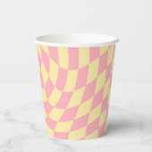 Warmer Karo Retro Checkered Pink Peach Dorm Pappbecher (Rückseite)
