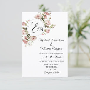Warmer Minimalismus Florales Monogramm Hochzeit Einladung