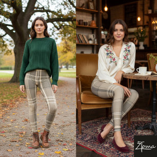 Warmer neutraler Tannbeige Karo Tartan Leggings