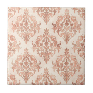 Warmer Pfirsich-Damask Wasserfarbe Ornamental Must Fliese