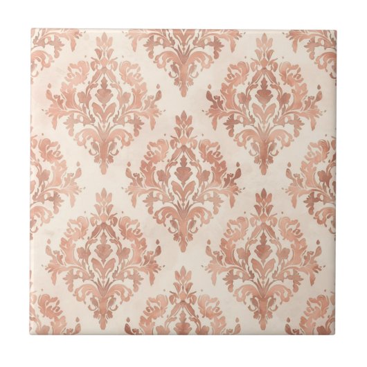 Warmer Pfirsich-Damask Wasserfarbe Ornamental Must Fliese (Vorderseite)
