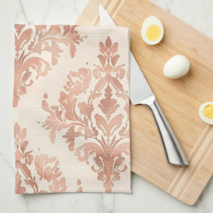 Warmer Pfirsich-Damask Wasserfarbe Ornamental Must Geschirrtuch