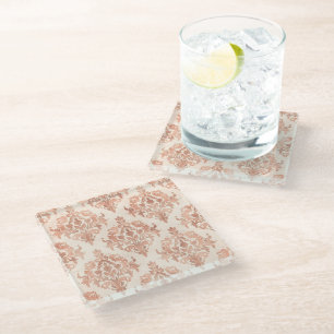 Warmer Pfirsich-Damask Wasserfarbe Ornamental Must Glasuntersetzer