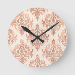 Warmer Pfirsich-Damask Wasserfarbe Ornamental Must Runde Wanduhr