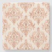 Warmer Pfirsich-Damask Wasserfarbe Ornamental Must Steinuntersetzer (Vorderseite)