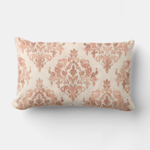 Warmer Pfirsich-Damask-Wasserfarben-Ornamentmuster Lendenkissen