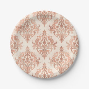 Warmer Pfirsich-Damask-Wasserfarben-Ornamentmuster Pappteller