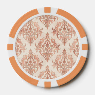 Warmer Pfirsich-Damaskus-Wasserfarben-Ornamentmust Pokerchips