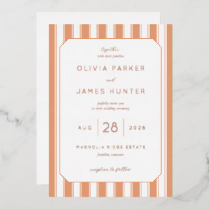 Warmer Pfirsich Minimalistische Streifen Folieneinladung