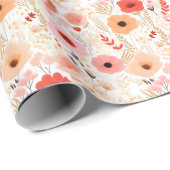 Warmer Pfirsich- und Korallen-Mohn-Blumenmuster Geschenkpapier (Rolleneckpunkt)