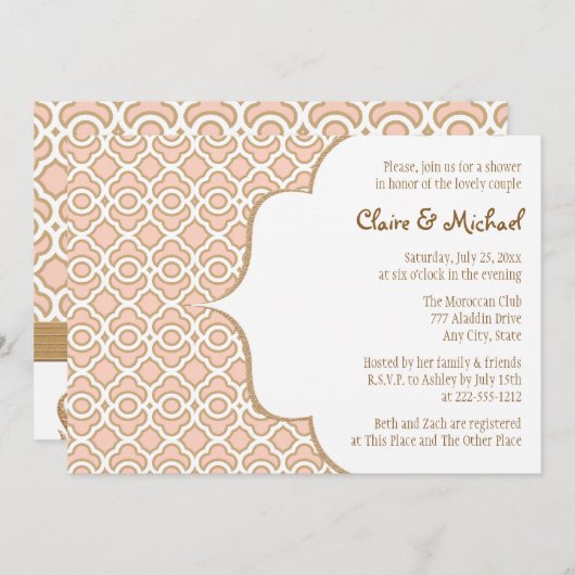 Warmer PInk Gold marokkanische Paare Polterabend Einladung (Vorne/Hinten)