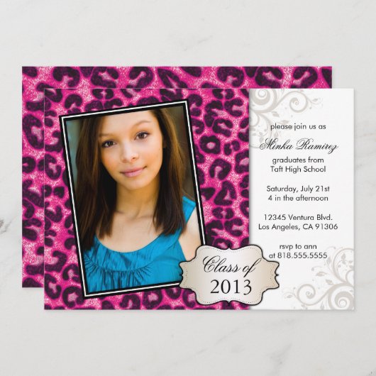 Warmer rosa Abschluss Einladung (Vorne/Hinten)