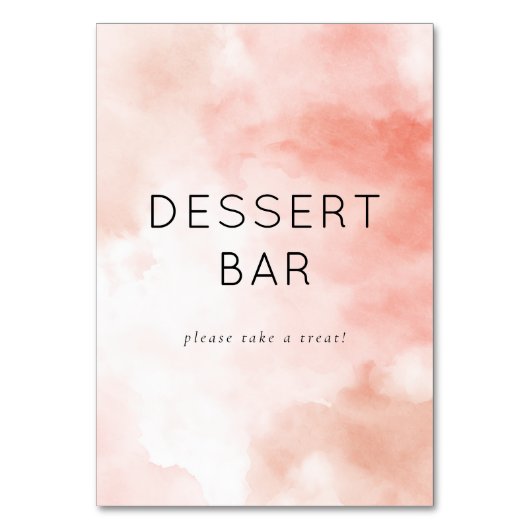 Warmer Rosa Wasserfarben Dessertbar-Schild Tischnummer (Vorderseite)