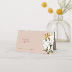 Warmer Rosé-Beige-Hochzeit Weiße botanische Blum Platzkarte