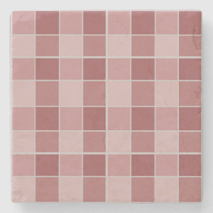 Warmer Rosé-Schachbrettmuster Soft Pink & Terrakot Steinuntersetzer