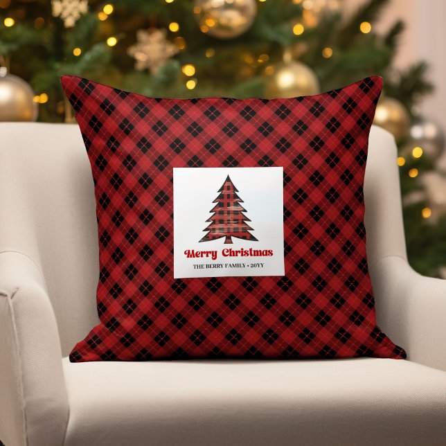 Warmer rustikaler Büffel-Karo-Familien-Weihnachtsk Kissen (Warm Rustic Buffalo Plaid Family Christmas Pillow)