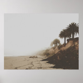 Warmer Strand mit gepflegtem Foggy mit Palmen Poster