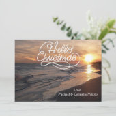 Warmer Strand mit Sonnenuntergang Weihnachtskarte Feiertagskarte (Stehend Vorderseite)