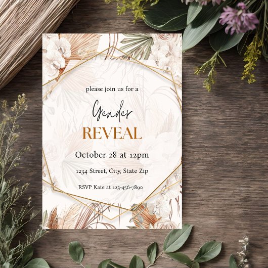 Warmer Ton Pampas Boho Gender Offenlegung Einladun Einladung