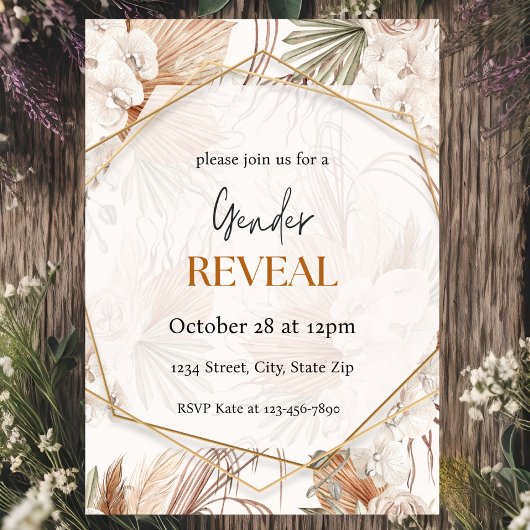 Warmer Ton Pampas Boho Gender Offenlegung Einladun Einladung