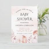 Wärmer Tone Blush Pumpkin Herbst Babydusche Einladung (Stehend Vorderseite)