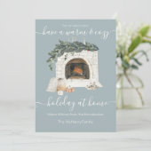 Warmer und gemütlicher Kamin Urlaub auf Zuhause Co Einladung (Stehend Vorderseite)